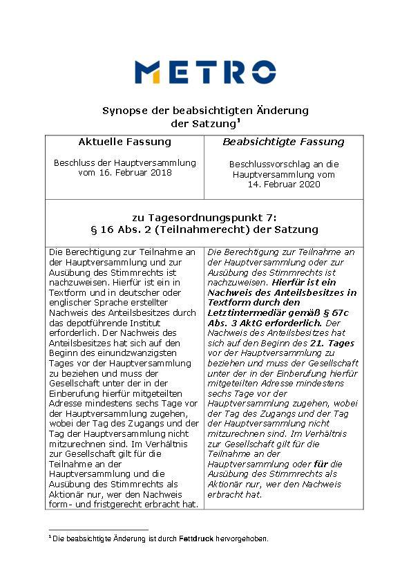 Vorgeschlagene Änderung der Satzung
