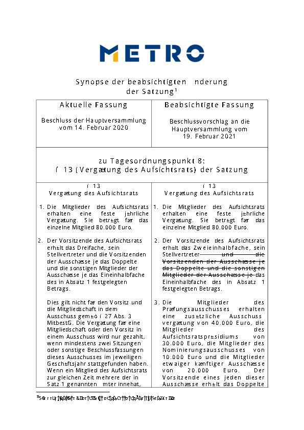 Vorgeschlagene Änderung der Satzung