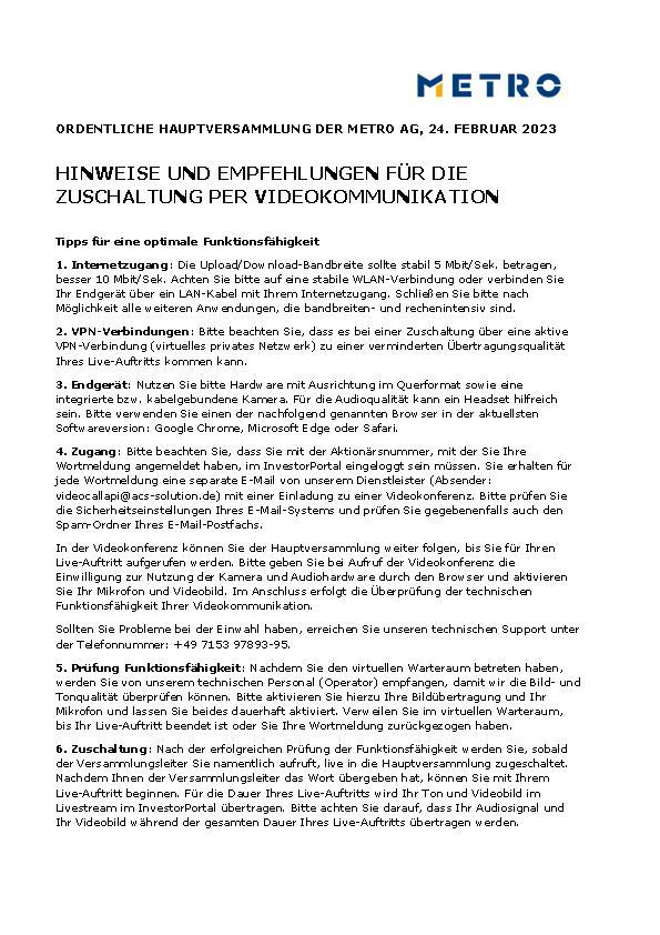 Hinweise und Empfehlungen für die Zuschaltung per Videokommunikation