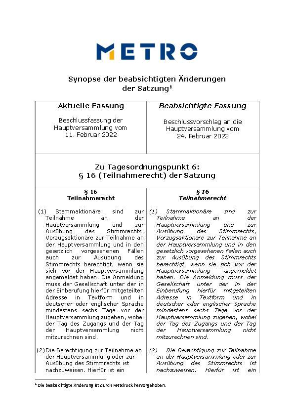 Vorgeschlagene Änderung der Satzung