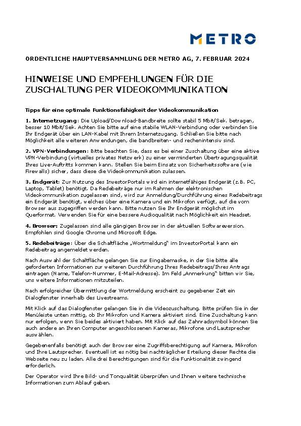 Hinweise und Empfehlungen für die Zuschaltung per Videokommunikation