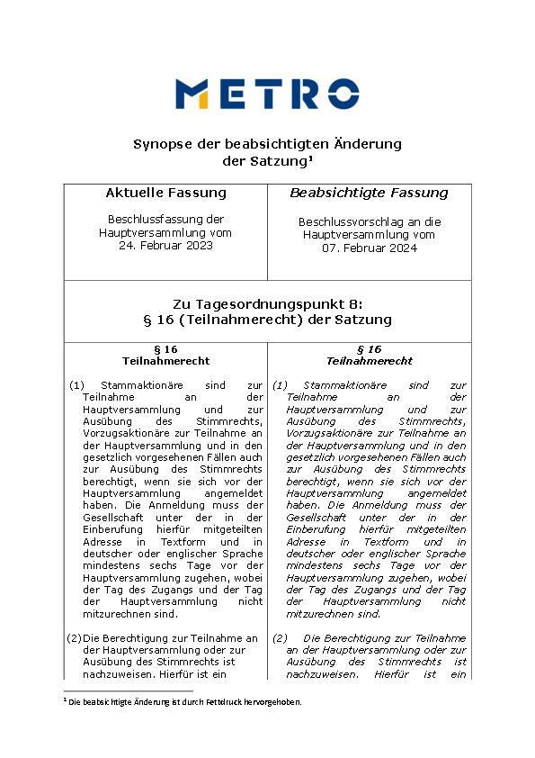 Vorgeschlagene Änderung der Satzung