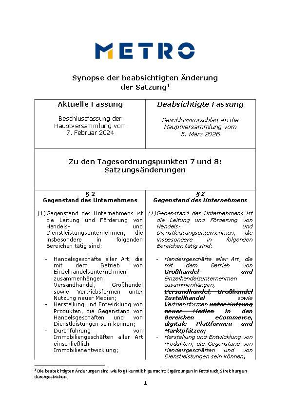 Vorgeschlagene Änderung der Satzung